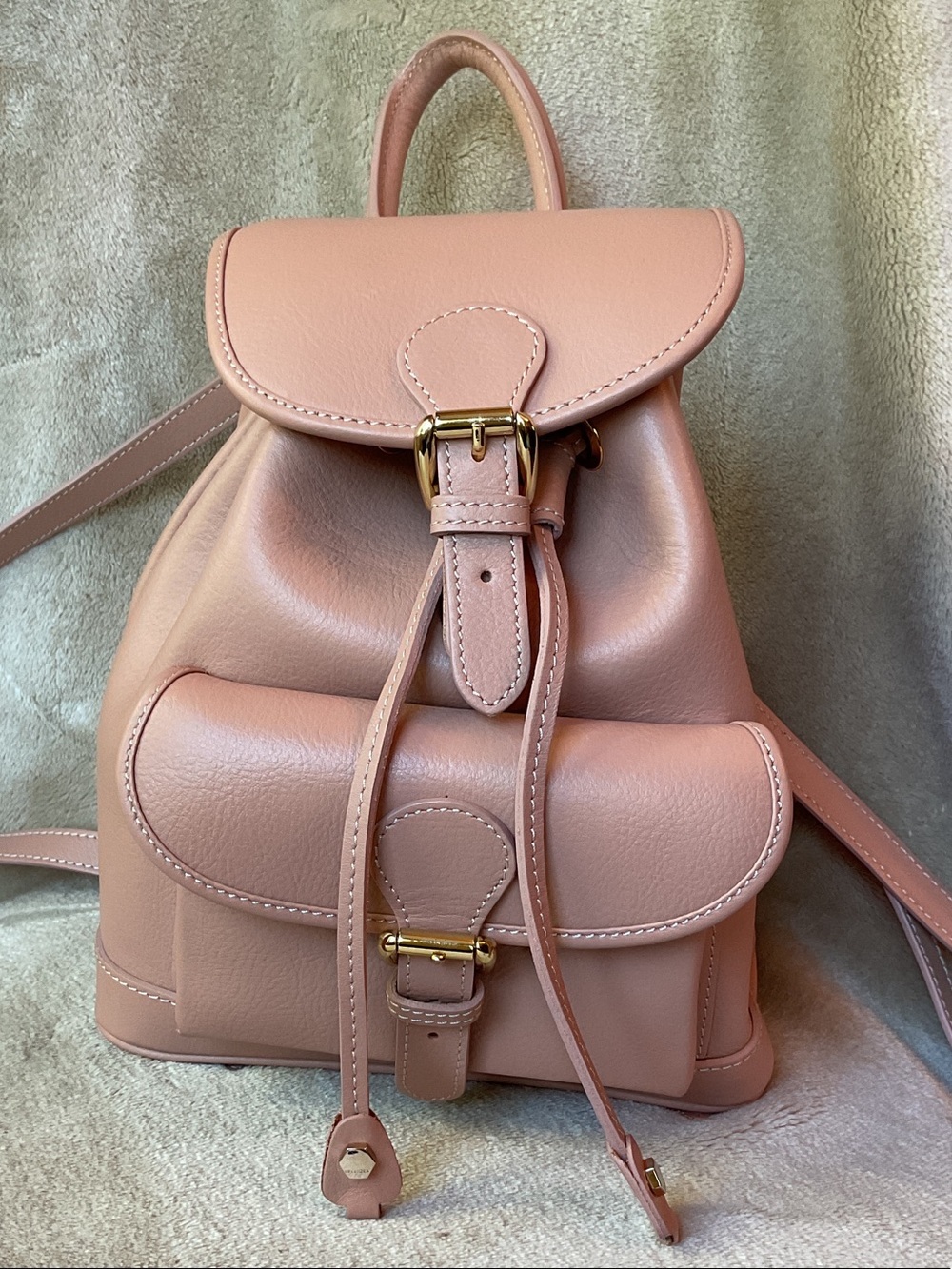 Hibourama Blush Pink /Salmon Leather Mini Backpack with Front Pocket